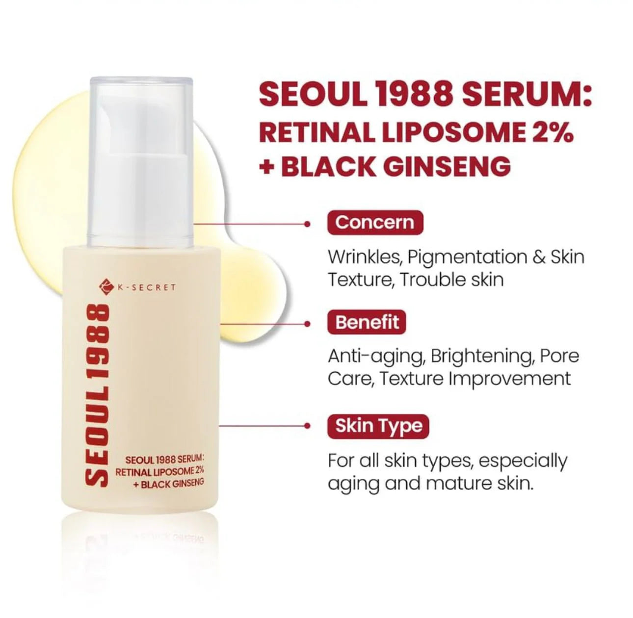 K-Secret - Seoul 1988 Retinal Liposome 2% + Black Ginseng Serum 30ml - Makeup Stash Pakistan