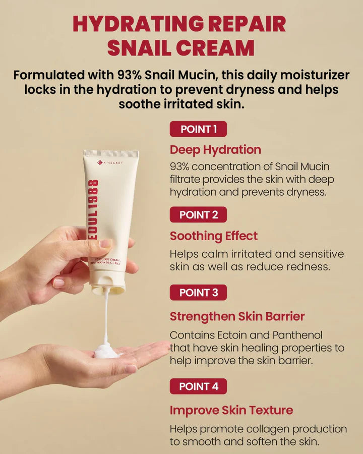 K-Secret - Seoul 1988 Snail Mucin 93% + Rice Cream 100ml - Makeup Stash Pakistan