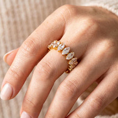 gold plated ring, adjustable ring women, zircon crystal ring, marquise cut zircon ring, stainless steel ring, gold adjustable ring, statement ring women, elegant zircon jewelry, women's fashion ring, crystal ring gold - Makeupstashpk