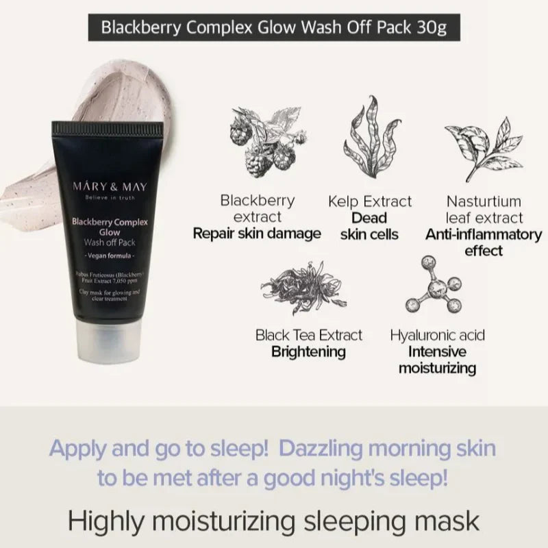 blackberry mask, glow mask, wash off mask, brightening mask, antioxidant face mask, korean skincare mask, k beauty mask, glowing skin mask, exfoliating mask, mini face mask, travel size skincare - Makeup Stash Pakistan