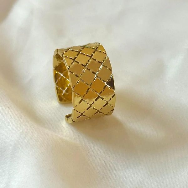 gold plated ring, stainless steel ring, adjustable ring, square matrix band ring, quilted diamond ring, geometric ring, gold band ring, statement jewelry - Makeupstashpk