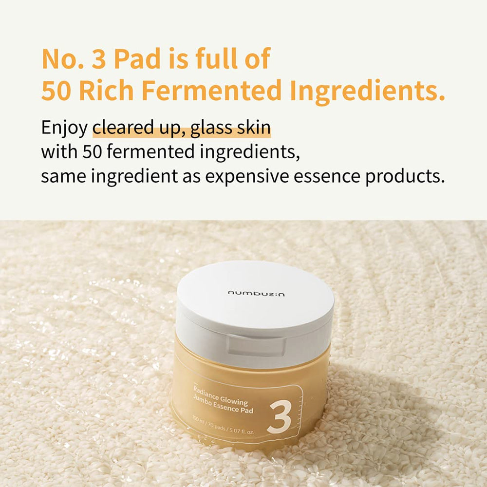 Numbuzin – No.3 Radiance Glowing Jumbo Essence Pad 150ml/70 - pads Makeup Stash Pakistan