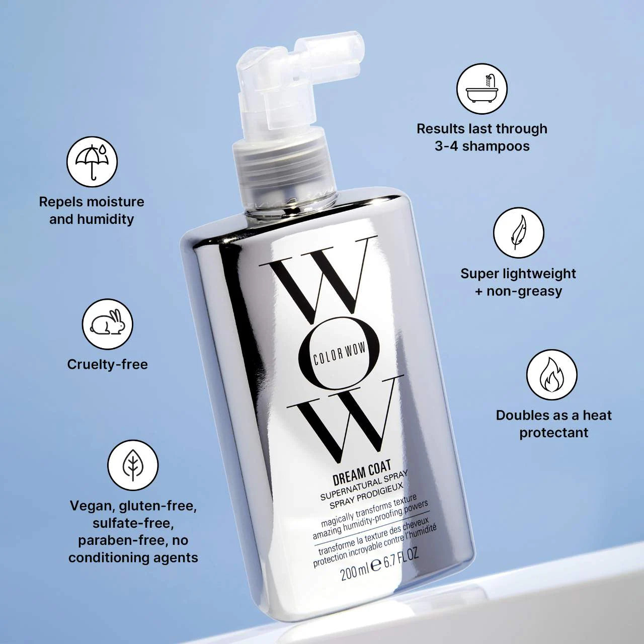 Color Wow Dream Coat, Dream Coat Supernatural Spray, anti frizz spray, humidity proof hair spray, Color Wow hair treatment, frizz control spray, glossy hair treatment, glass hair spray, anti humidity hair product, sleek hair spray, - Makeupstashpk