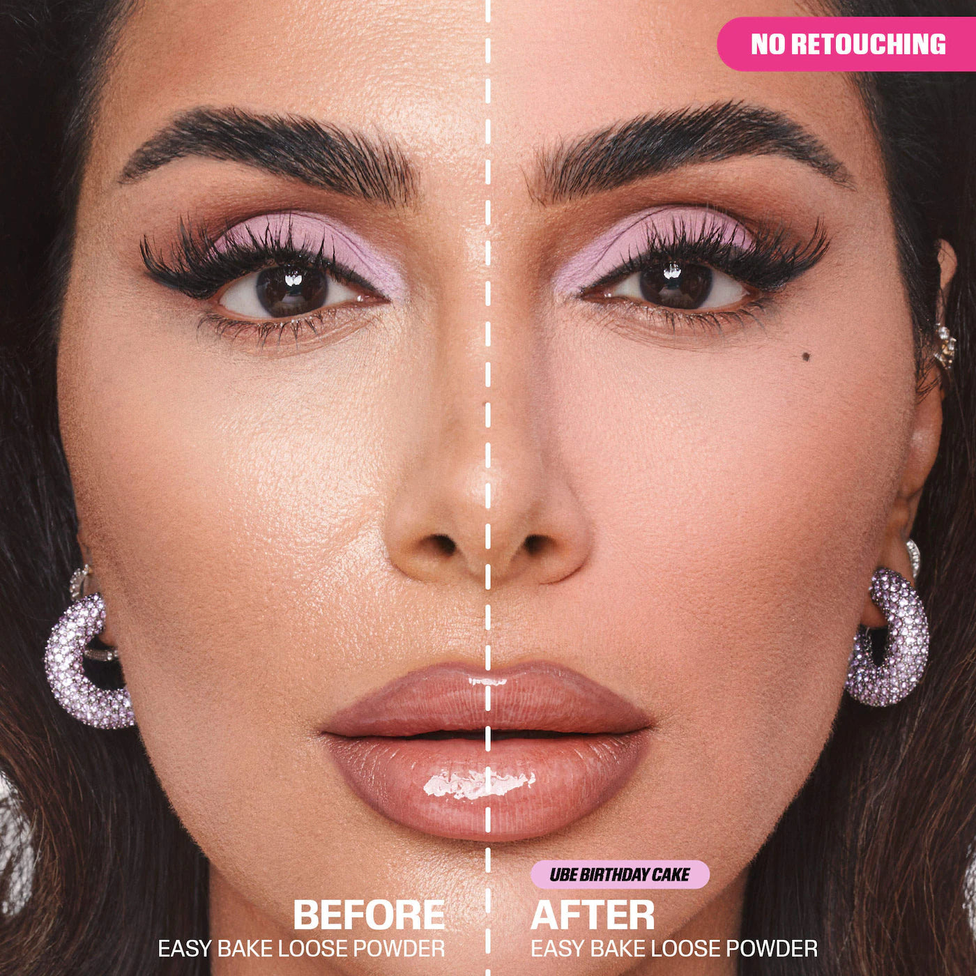Huda Beauty Ube Birthday Cake, Huda Beauty Easy Bake powder, lavender setting powder, brightening loose powder, loose baking powder, blurring setting powder, under eye brightening powder, matte setting powder, pore blurring powder, oil - Makeupstashpk