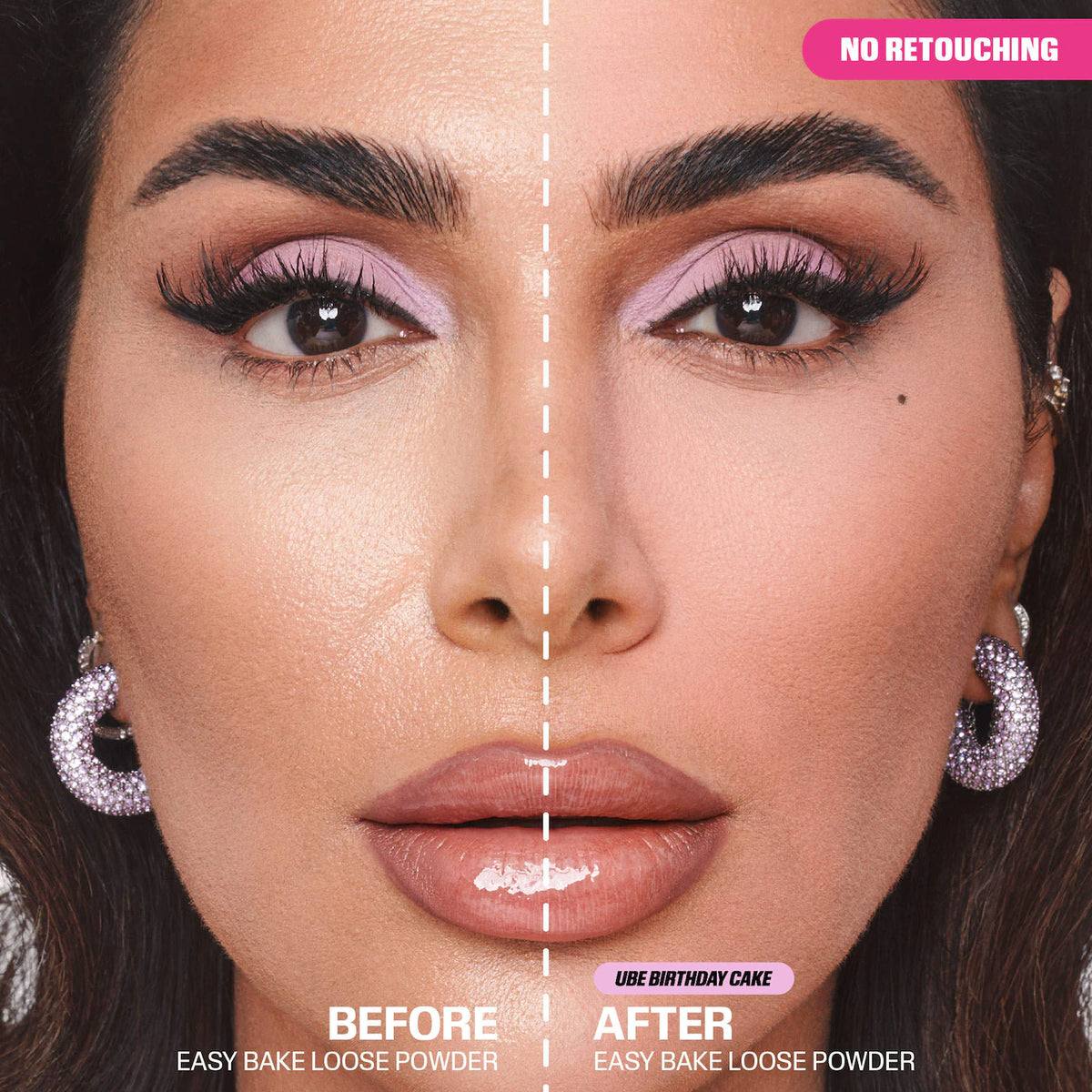 Huda Beauty Ube Birthday Cake, Huda Beauty Easy Bake powder, lavender setting powder, brightening loose powder, loose baking powder, blurring setting powder, under eye brightening powder, matte setting powder, pore blurring powder, oil - Makeupstashpk