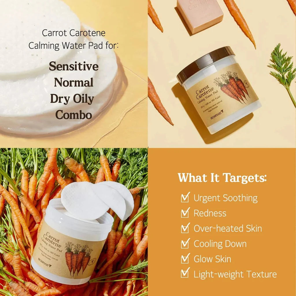SKINFOOD - Carrot Carotene Calming Water Pad - 60 EA - Makeup Stash Pakistan