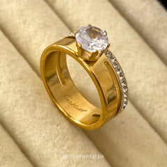Gold plated ring, statement ring women, crystal ring, luxury inspired ring, center stone ring, pavé crystal ring, elegant women's ring, fashion jewelry, gold statement ring, sparkling crystal ring - Makeupstashpk