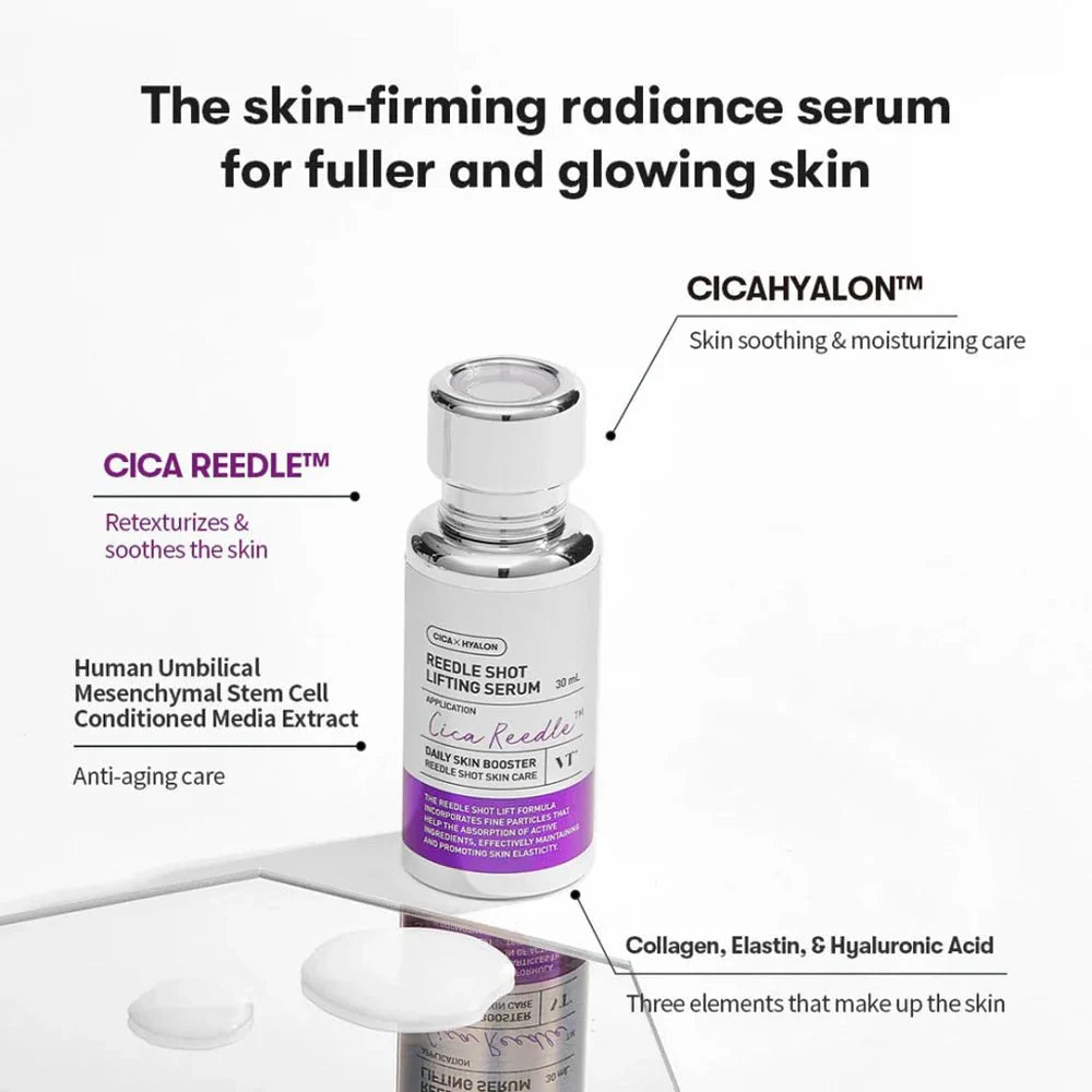 VT Lifting Serum, Reedle Shot Serum, Korean Anti Aging Serum, Firming Serum, Skin Elasticity Serum, Korean Skincare Pakistan, Peptide Serum, VT Cosmetics Pakistan, Wrinkle Care Serum, Hydrating Firming Serum, Korean Beauty Products, Lifting Face Serum